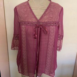 FREE PEOPLE EUC Sheer Babydoll Silk Blouse Top S